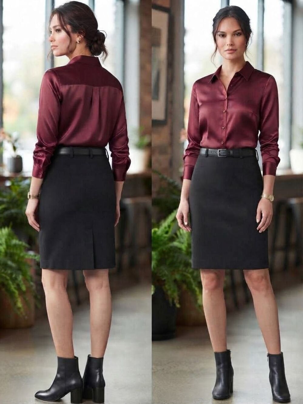 Studio 1940 women 8 black knee length skirt w/back slit